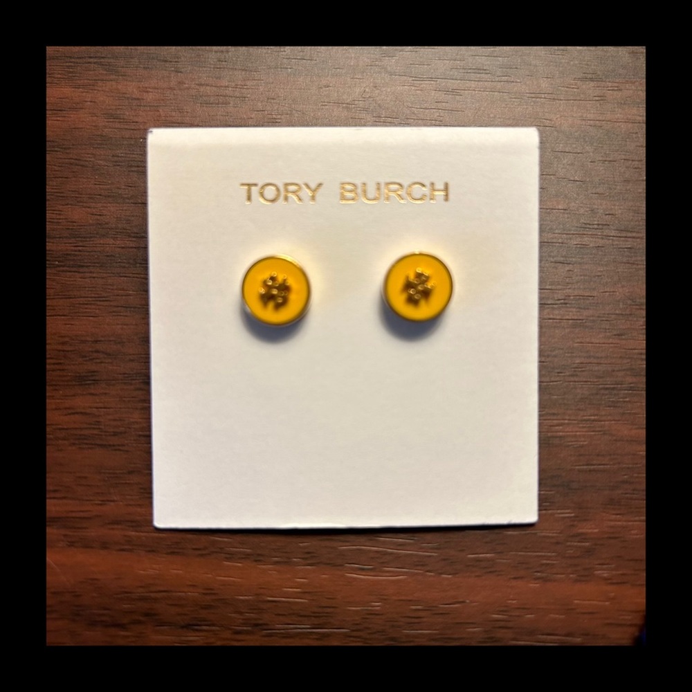 NEW! Tory Burch Kira Enameled Circle Stud Earrings - Yellow